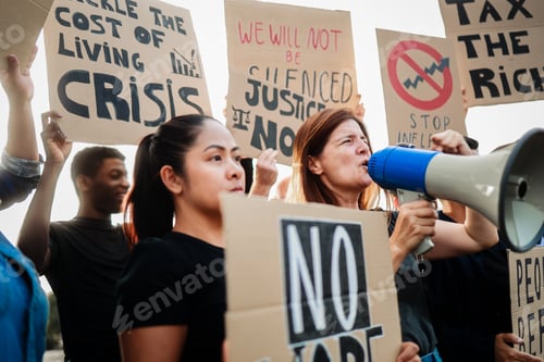 Preview: People protest for money crisis inflation economy Protester hold banners against tax, social justice