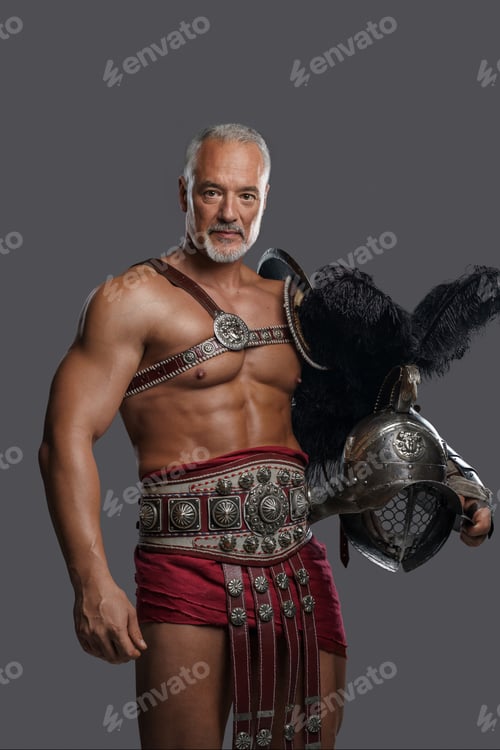Preview: An elderly muscular gladiator in historical armor