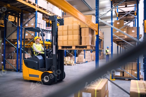 Preview: Young warehouse workers working together.