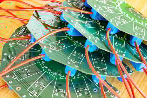 Preview: Close-up of a large green microcircuit with blue components