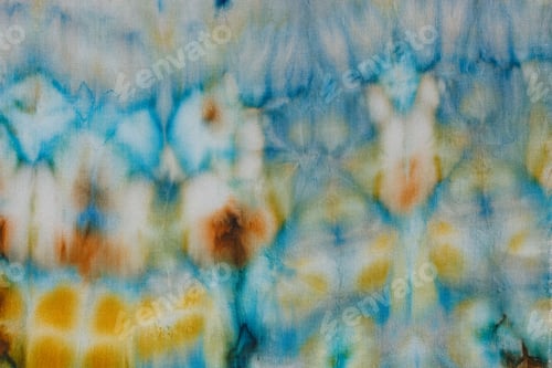 Preview: abstract pattern on silk fabric texture in blue, yellow, green colors