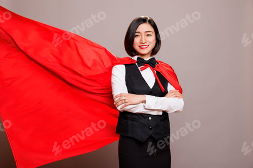 Preview: Waitress with crossed arms in hero cape