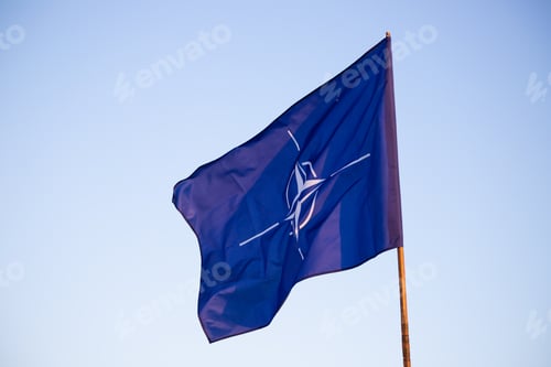 Preview: NATO flag.North Atlantic Treaty Organization flag waving.