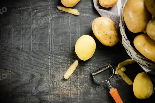 Preview: Fresh potatoes. On black background.