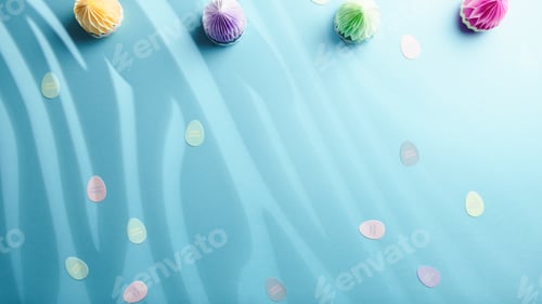 Preview: Blue Easter background copy space flat lay