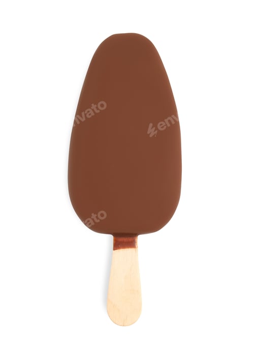 Preview: Ice cream glazed in chocolate on white background, top view
