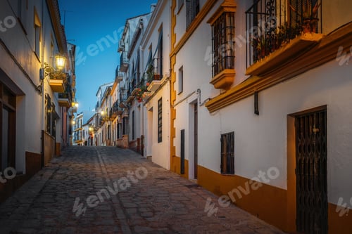 Preview: Illuminated Ronda Street at night - Ronda, Andalusia, Spain
