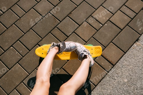 Preview: Girl with penny skateboard shortboard.