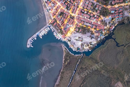 Preview: Akyaka is situated at the Gulf of Gokova. Beautiful beach and coast view. Aerial view of Akyaka.