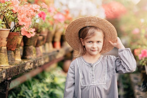 Preview: Toddler with flower basket. girl holding pink flowers