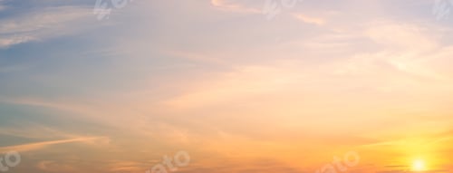 Preview: Sunset Sky clouds in the Morning with Orange, Yellow sunlight, Horizon Sky Background