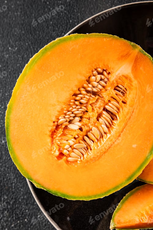 Preview: Melon Charente ripe sweet fruit tasty snack fresh delicious gourmet food background