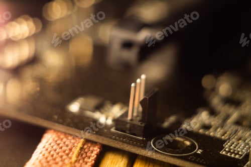 Preview: Macro shot of a microcircuit with bokeh lights