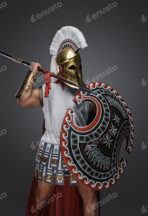Preview: Glorious greek warrior with spear and rounded shield