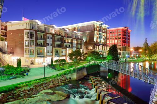 Preview: Greenville, South Carolina At Falls Park In Downtown At Night.