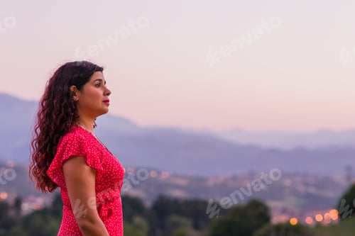 Preview: latin people portrait. lifestyle young good-looking woman outside. Calming happiness of Venezuelan