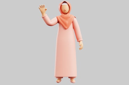 Preview: Woman in light pink robe, headscarf and shoes.