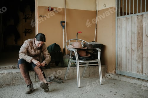 Preview: Woman preparing for horseback ride