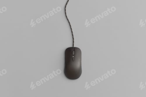 Preview: Computer mouse on gray background, technology concept Top view with copy space. Flat lay.