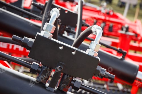 Preview: Part of industrial hydraulic or pneumatic machine. Hydraulic mechanism. Technology