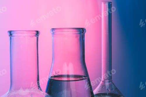 Preview: Laboratory glass tubes with chemicals on bright pink background