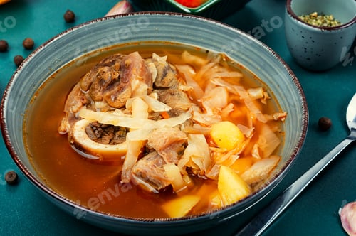 Preview: Meat soup with vegetables, borscht.