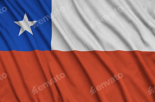 Preview: Chile flag is depicted on a sports cloth fabric with many folds. Sport team waving banner