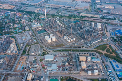Preview: Aerial view of petrochemical oil refinery and sea in industrial engineering concept in Bangna