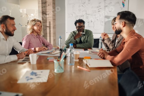 Preview: Marketing professionals collaborating on project during meeting