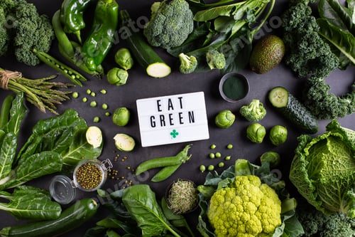 Preview: Variety of green vegetables, local food, seasonal produce