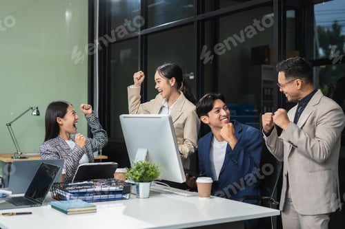 Preview: businesspeople coworker in office Happy to be successful partnership teamwork success concept.