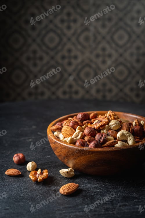Preview: Variety of Nuts in a Wooden Bowl