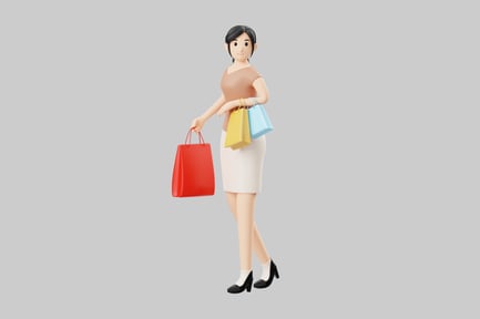 Preview: Woman with colorful shopping bags