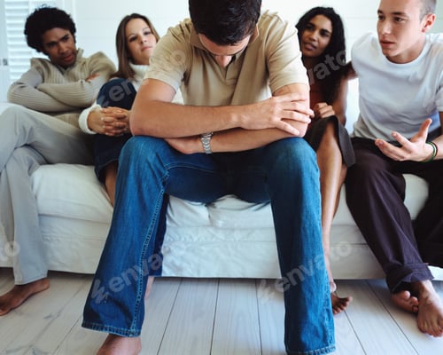 Preview: Upset young man with his friends