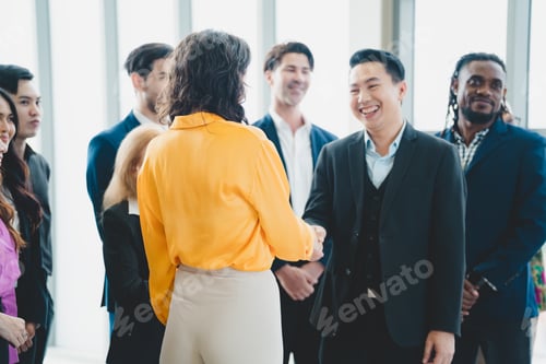 Preview: Celebrate victory to business success with colleagues. Business celebration party event with partner