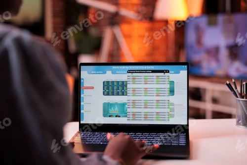 Preview: Company financial statistics on laptop screen, corporate accounting service