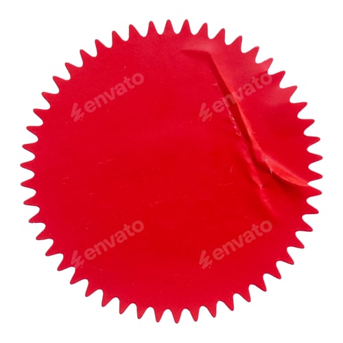 Preview: Red Circular Seal with Serrated Edges on a White Background