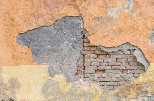 Preview: Old Brick Wall with Peeling Plaster and Paint for Architecture