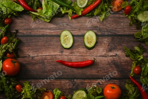 Preview: Various organic vegetables on wood background.