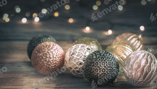 Preview: Christmas or New Year background, vintage toys on the Christmas tree