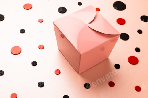 Preview: Composition of present and colourful spots on white background