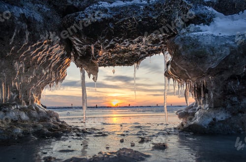Preview: Winter sunrise over the frozen sea. Glamorous ice formations. ❤️ nominated 💔