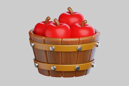 Visualização: Balde de madeira cheio de maçãs