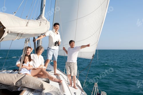 Preview: Happy multi-generation family on a sailboat