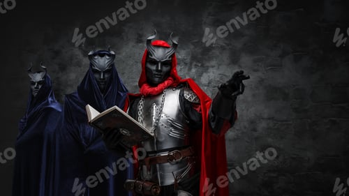 Preview: Dark cultists with robes and masks against dark background