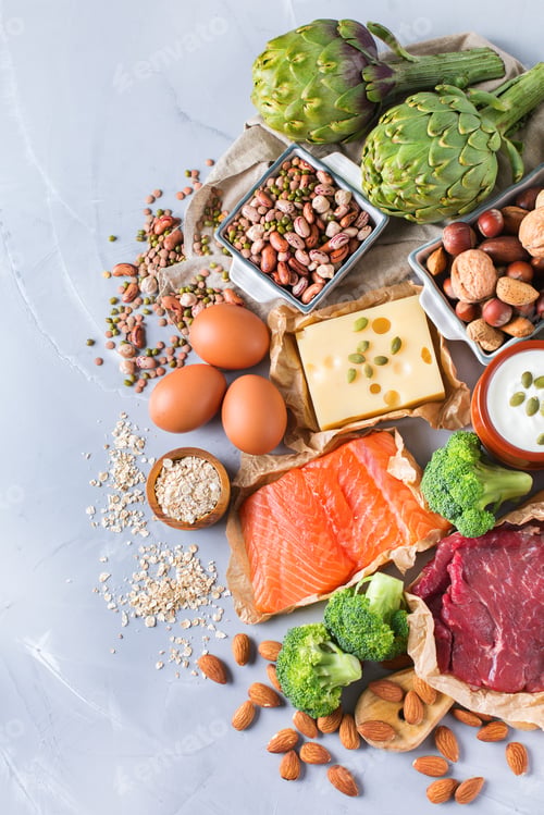 Preview: Assortment of healthy protein source and body building food