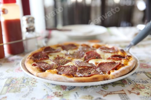 Preview: Pepperoni Pizza , Pizza With Pepperoni Mozzarella Cheese And Tomatoes With Sauce Background Italian