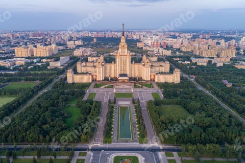 Preview: Moscow state university main campus and green park. Russia. Aerial view.