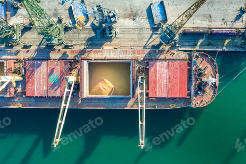 Preview: ship loading grain for export. Water transport