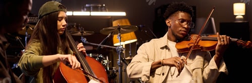 Preview: Young Multiethnic Musicians Performing Together in Professional Music Studio